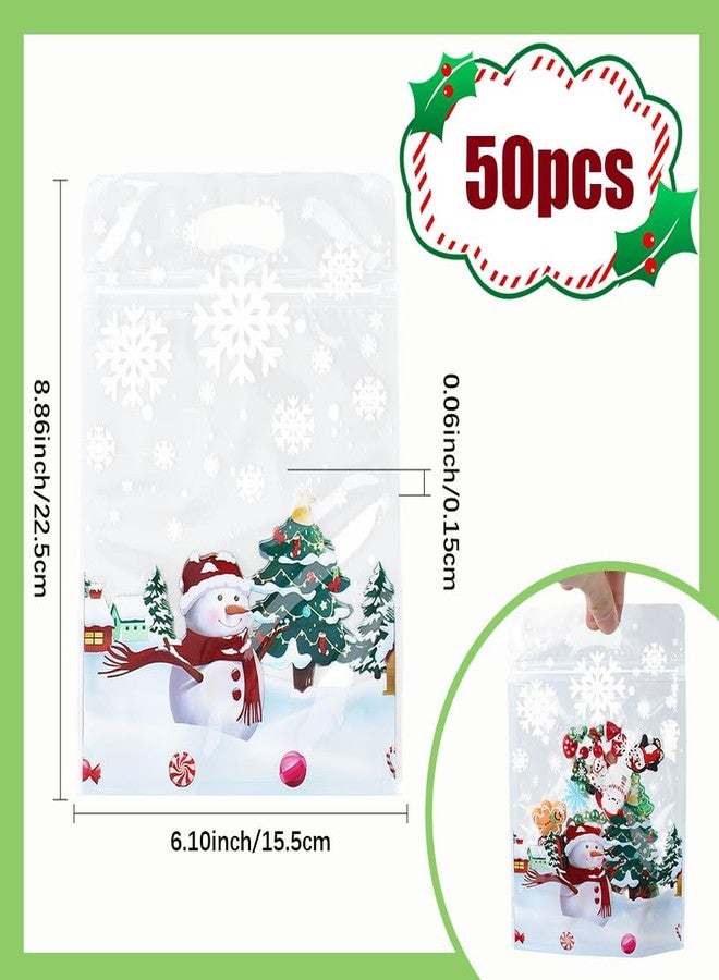 SOFPLATE 50Pcs 8.9 x 6.1 Inch Christmas Ziplock Bags Bulk Candy Zip Lock Bags PET Plastic Small Resealable Colorful Snowman Self Sealing Pouches for Christmas Candy Cookie Party Favors Gifts Packaging - Image 2